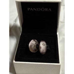 Pandora 790694 Pink Bubbles Retired Murano Glass Silver Bead Charm Set Of 2